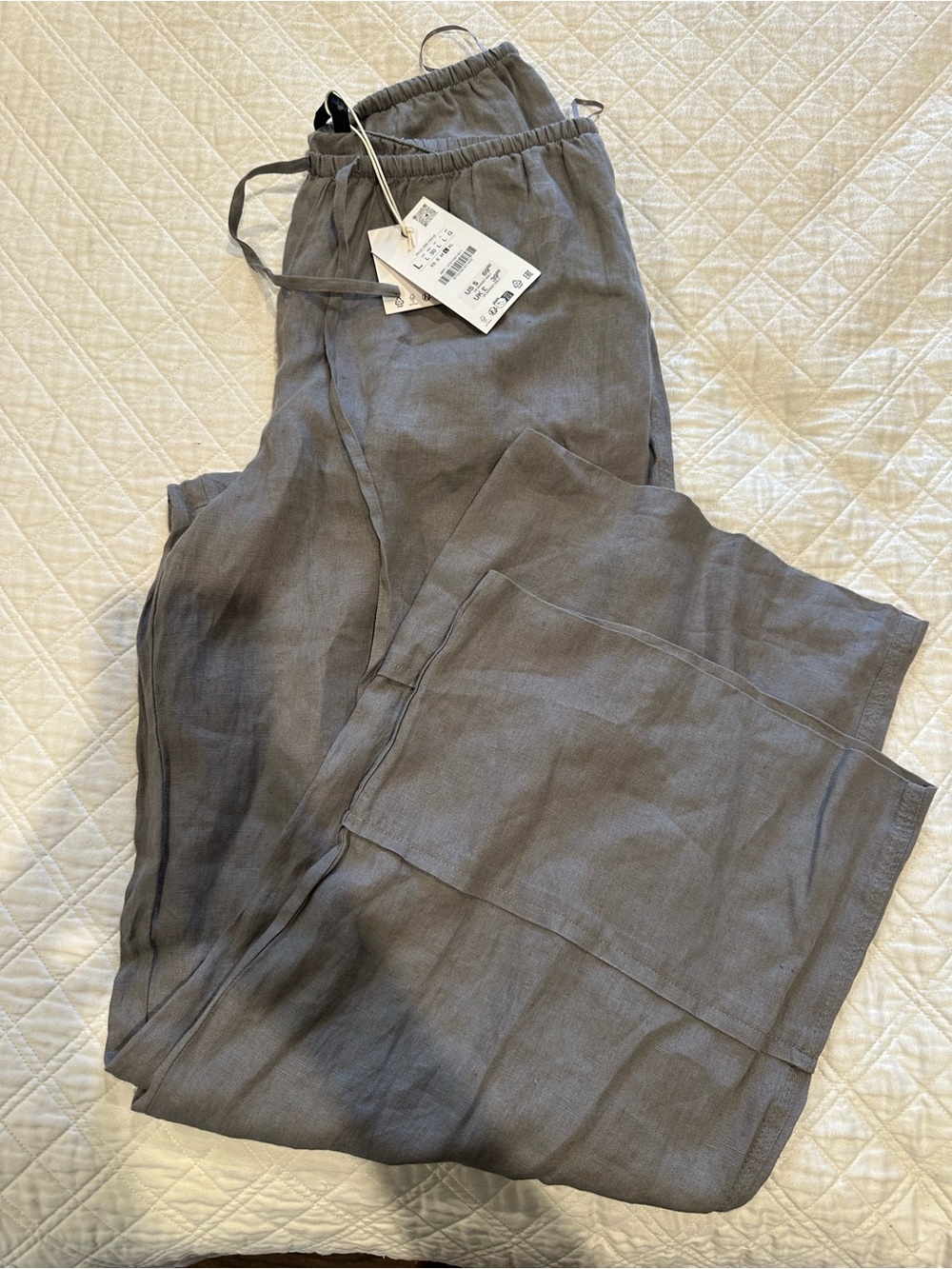Zara Wide Leg Linen-Blend Pants in Slate Gray